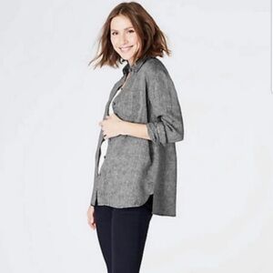 J. Jill Love Linen Essential Shirt Long Sleeve Button Down in Gray XL